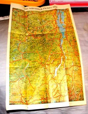 VINTAGE PICTURE MAP OF THE ADIRONDACKS LAKE GEORGE LAKE CHAMPLAIN 1950's • $99.99