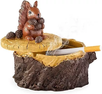 Outdoor Ashtrays For Cigarettes Cute Resin Squirrel Ashtray With Lid For Garden • £13.49