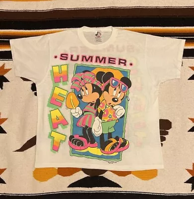 Vintage 90s Mickey And Minnie Mouse Summer Heat Disney Cartoon Shirt Size XL • $85