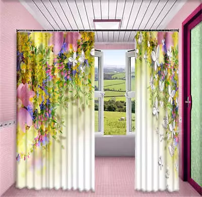 Butterfly Wild Flower 3D Curtain Blockout Photo Printing Curtains Drape Fabric • $211.92