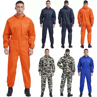 Men Coverall Halloween Jumpsuit Front Half Zipper Hooded Costume Workwear Work • $23.33