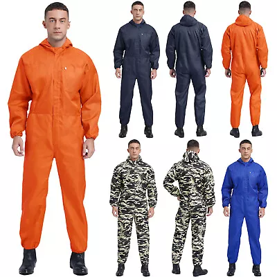 Men Jumpsuit Mechanic Coverall Flame Hooded Long Sleeve Workwear Cosplay Work • $36.84