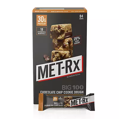 MET-Rx Big 100 Chocolate Chip Cookie Dough 30 G Protein 3.52 Oz 4 Ct • $15.97