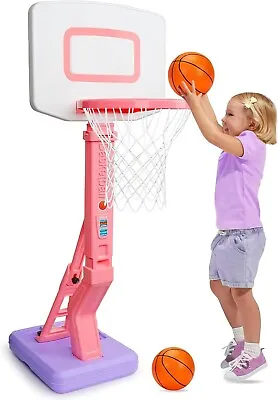 Toddler Mini Basketball Hoop Pink Adjustable Basketball Goal With Ball Pump • $57.99