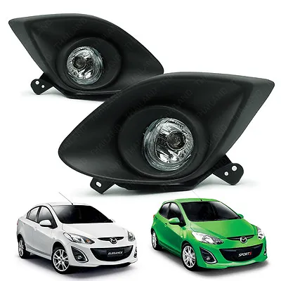 Fog Lamp Spot Light Kit Set + Cover Black LH RH For Mazda 2 2007 - 2011 • $131.88