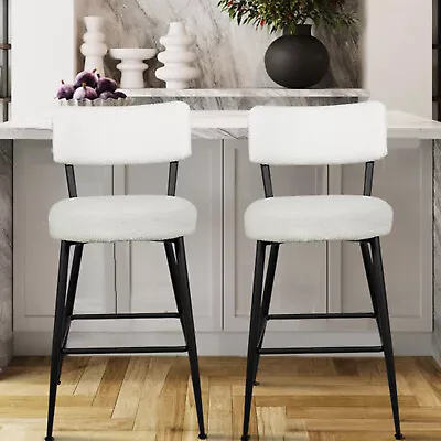 24  Counter Height Bar Stools Set Of 2 Boucle Bar Chairs With Back Cream White • $99.99