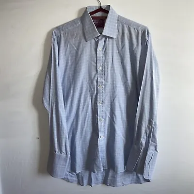 Charles Tyrwhitt Shirt Men’s 16 Collar Blue Double Cuff Check Button Up • $11.19