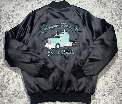 Vintage Kenworth Satin Jacket Size L Black Trucker Coat Grand Rapids Michigan • $39.99