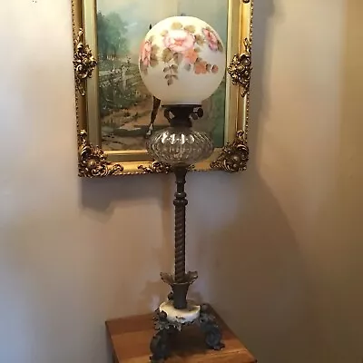 Antique Rare  1850’s Marble Base Spiral Telescoping Table  Floor Oil Lamp 40-52  • $413.99