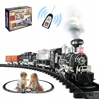 Steam Train Track Set With Sound Smoke Lights 22 Solid Track Pieces DIY Assembly • £29.89