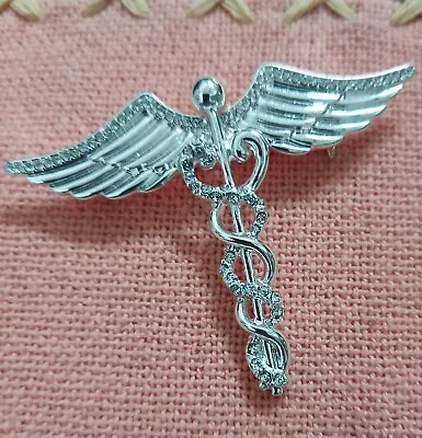 NWT Napier Silver Tone Sparkling Caduceus Pin ~ Medical Professional Gift • $19.92