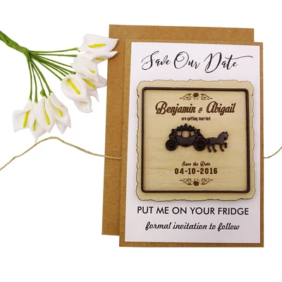 Personalized Save The Date Wooden Engraved Magnets 20 Rustic Wedding-oJY • $81.39