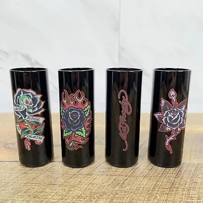 Lot Of 4 DON ED HARDY Designs  Black Glasses Short Tumblers • $34.89