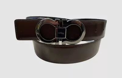 $550 Salvatore Ferragamo Men's Black Red Reversible Leather Belt Size 40 • $176.38