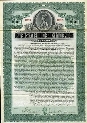 1905 United States Independent Telephone Co Bond Certificate • $34.95