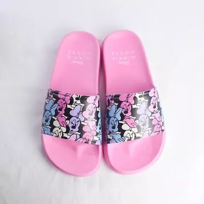 Disney Womens Size 6 Minnie Mouse Pink Print Slides Slip On Shower Sandals Flats • $22.99