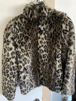 Faux Fur Leopard Cheetah Print Jacket Lined Coat Vintage Alfani Classy Anima • $37