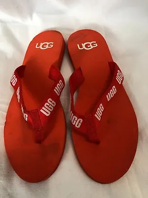 UGG's  Womens Flip Flop Shoes Size US 9 Orange Logo Casual Tong Sandals Fabric • $19.99