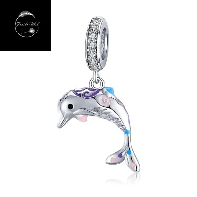 Dolphin Sea Animal Ocean Dangle Charm Genuine Sterling Silver 925 For Bracelets  • £16.90