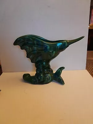 1950's Royal Haeger R271 Green & Mottled Blue Swordfish Planter Figurine Vase • $40