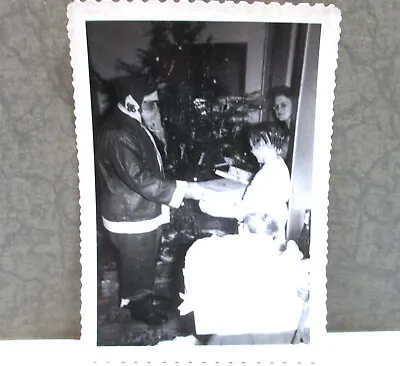 Vintage 1949 Photo Christmas Morning Santa Claus Children Mom Tree Presents B&W • $5
