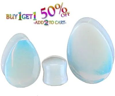 Pair 8g-38mm OPALITE TEARDROP STONE PLUGS Double Flare Gauges Moonstone 2044 • $19.95