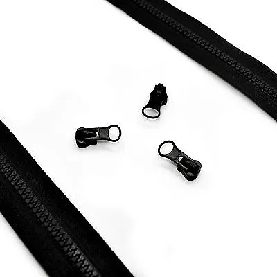 Plastic Chunky Zip No 5 Continuous Zipper Tape ✄ Black Zip + Black Sliders ✄ HQ • £1.69