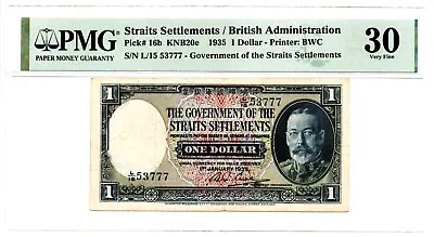 Straits Settlements: 1 Dollar 1.1.1935 Pick 16b KNB20e PMG Very Fine 30. • $268.88