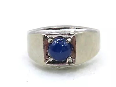 VINTAGE MEN'S 14k WHITE GOLD RING W LINDY MAN MADE BLUE STAR SAPPHIRE SIZE 8.75* • $401.99