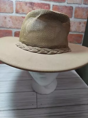 Minnetonka The Air Flow Hat Aussie Safari Tan Genuine Suede Leather Small • $28.95