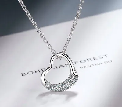 £3.69 • Buy Crystal Heart Pendant 925 Sterling Silver Chain Necklace Womens Jewellery New UK