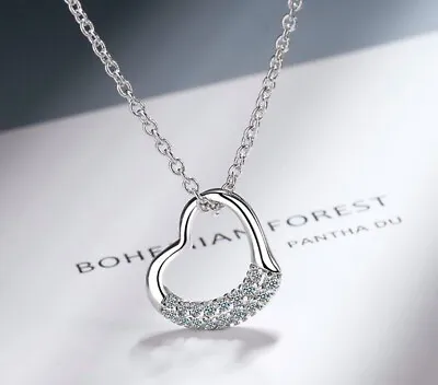 Crystal Heart Pendant 925 Sterling Silver Chain Necklace Womens Jewellery New UK • £3.49