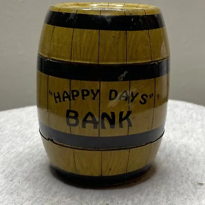 Vintage Metal Tin Litho Happy Days Barrel Still Coin Bank By J Chein USA Dented • $17