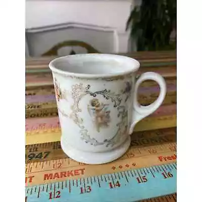 Early Vintage Shaving Mug Floral Gold Trim Victorian Angel White Porcelain • $9.99