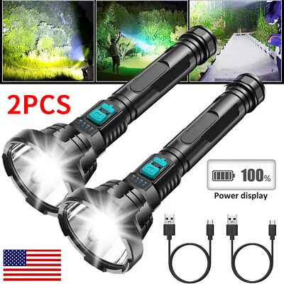2PCS LED Flashlight Super Bright Tactical Police Torch USB Rechargeable Lamp US • $16.19