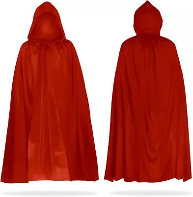 RED Hooded Velvet Cloak Robe Medieval Witchcraft Cape Robe Costume Unisex Medium • £10