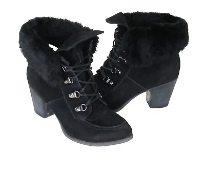 MISS KG By KURT GEIGER Black Faux Suede Fur Trim Ankle Boots EUR 39 UK 6 • £9.99