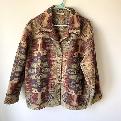 Monterey Bay Vintage Brocade Tapestry Aztec Jacket Shacket L? Button Up USA Made • $20