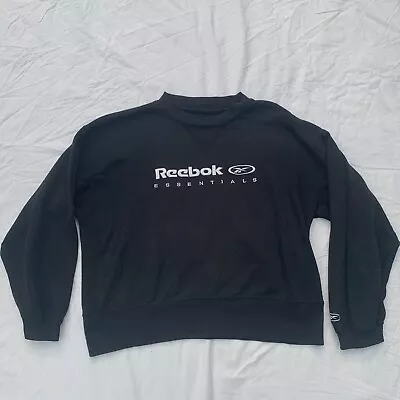 £8 • Buy Vintage Reebok Essentials Sweatshirt Crewneck Black Womens Size 12