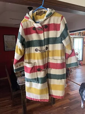 Woolrich Coat Size Large Cream With Hudson Bay Blanket Stripes Vintage 1980s • $150