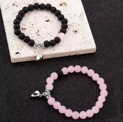 Magnetic Heart Couples Stretch Bracelets Matching Bracelets Light Pink & Black • $13