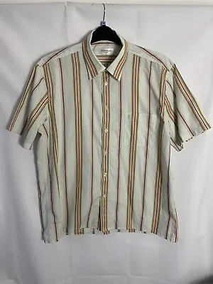 YSL Yves Saint Laurent Short Sleeve Stripe Beige Orange Shirt Men XL Vtg • $24.79