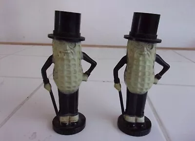 Vintage Planters Mr. Peanut Salt And Pepper Shakers 4” Green Black Plastic (USA) • $13.95