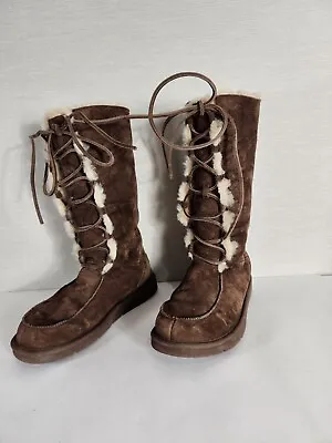 UGG 5190 Whitley Sz 10 Brown Suede Moccasin Women Boot Leather Tall Sherpa Lined • $79.99