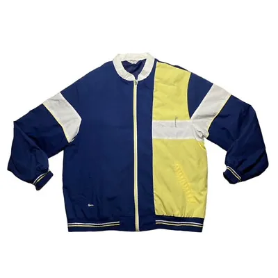 Vtg Gabicci Navy Blue Yellow & White Golf Theme Zip Up Jacket Size Large • £12.25