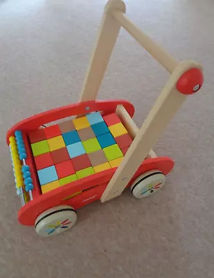 Janod Tatoo Baby Walker Trolley With 29 Blocks Wooden Toy • £28