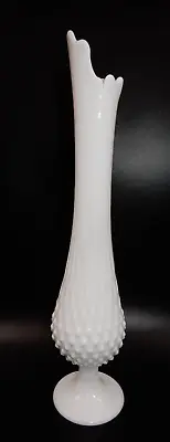 Vintage Fenton Glass 9-finger Mouth 15-1/2  Tall Hobnail Milk Glass Swung Vase • $39.95