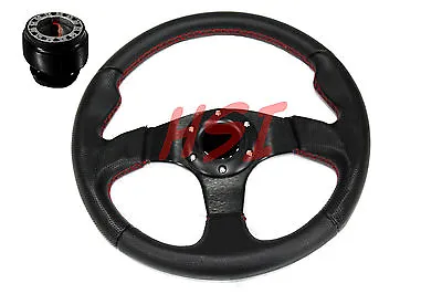For 88-91 Honda Civic Acura  Black On Black Steering Wheel W/Red Stitching Hub • $65