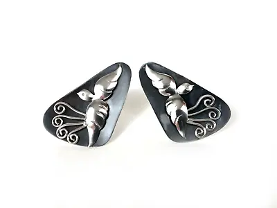 Modernist Vintage Bird Jewelry Mexico Sterling Silver 925 Screwback Earrings • $80.10