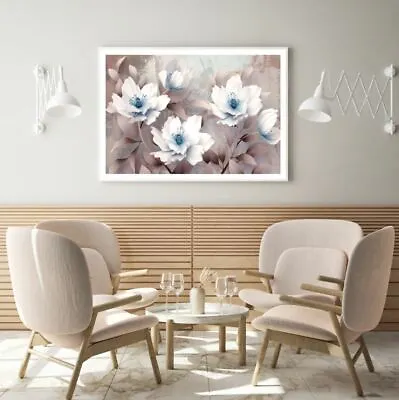 White Flowers 3D Design Print Premium Poster High Quality Choose Sizes • $23.90